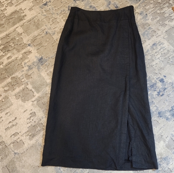 Pursuits Ltd linen black maxi skirt slit lined women's  size 10. - Picture 3 of 14